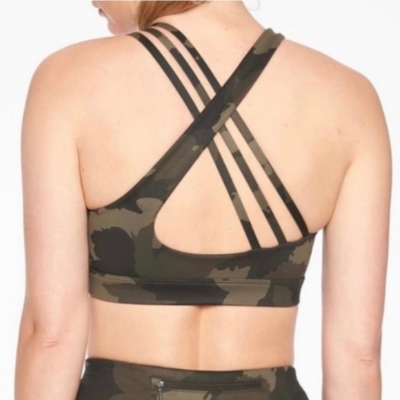 Athleta Green Camo Run Free Sports Bra, Size Small - Picture 2 of 7